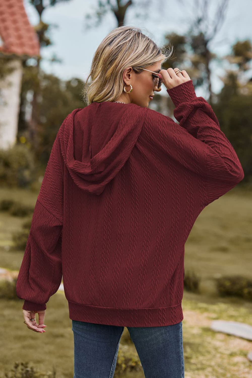 Cable-Knit Long Sleeve Hooded Jacket - Image 15