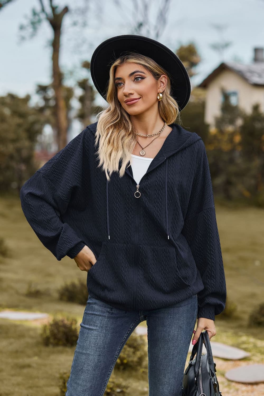Cable-Knit Long Sleeve Hooded Jacket - Image 16
