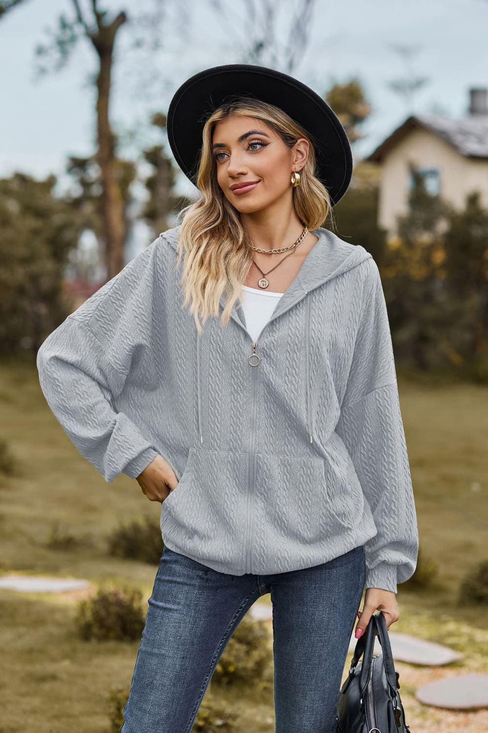 Cable-Knit Long Sleeve Hooded Jacket - Image 19