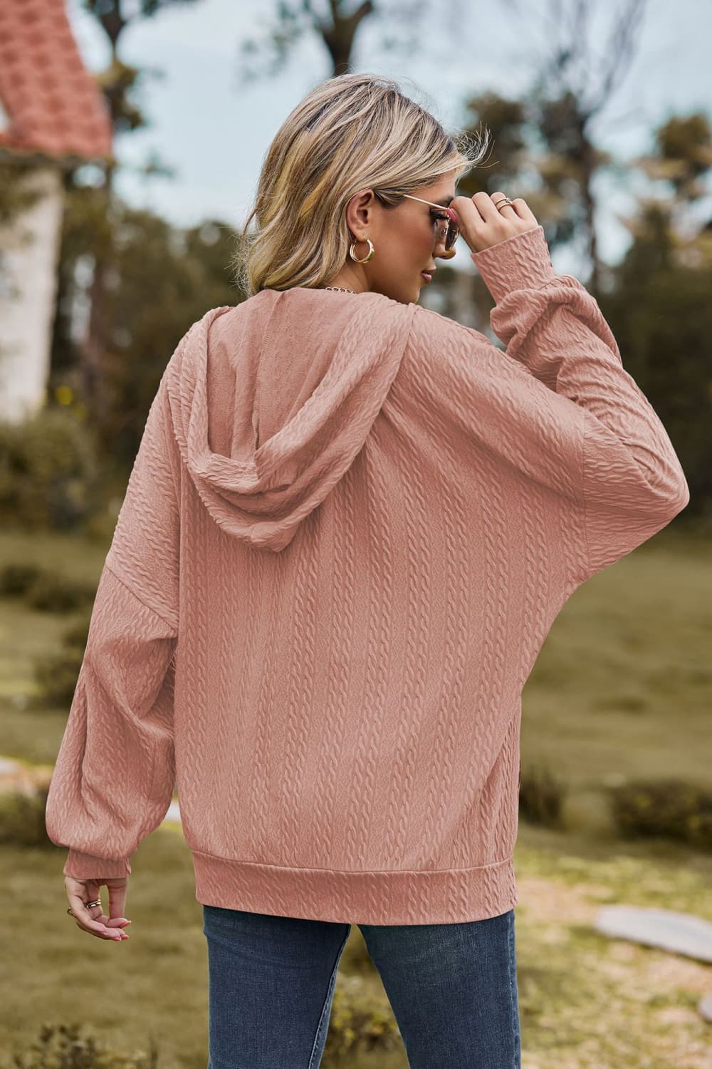 Cable-Knit Long Sleeve Hooded Jacket - Image 2