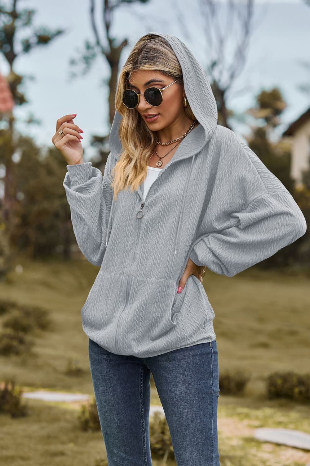 Cable-Knit Long Sleeve Hooded Jacket - Image 20