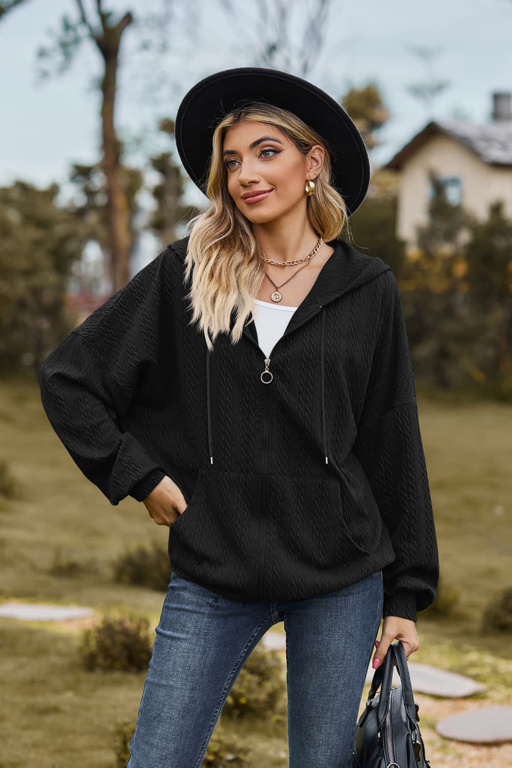 Cable-Knit Long Sleeve Hooded Jacket - Image 22