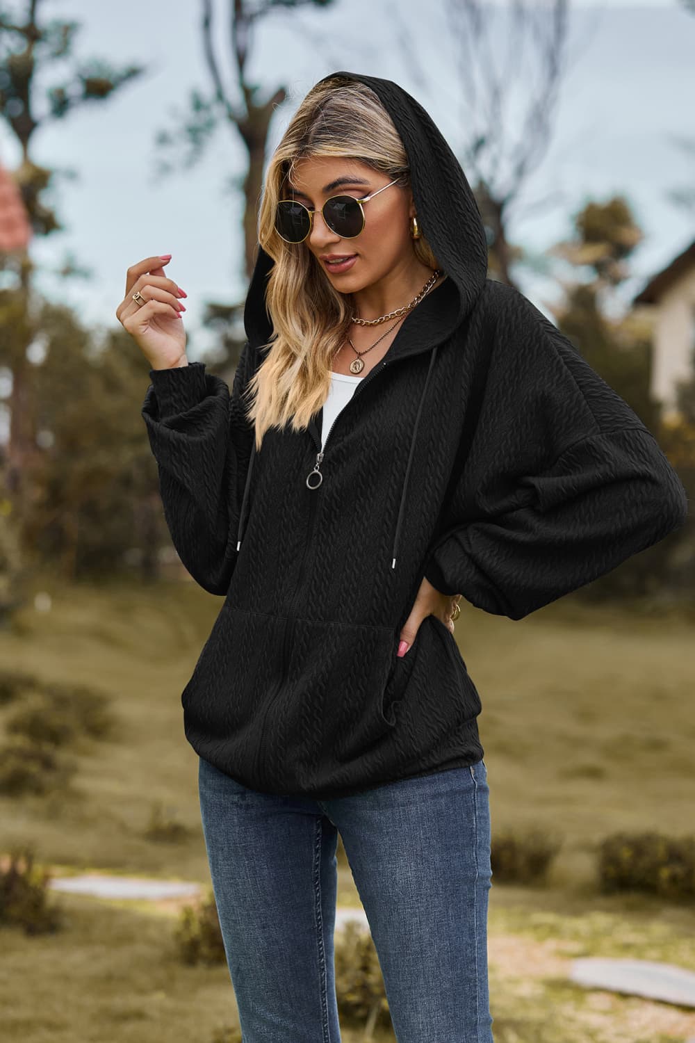 Cable-Knit Long Sleeve Hooded Jacket - Image 23