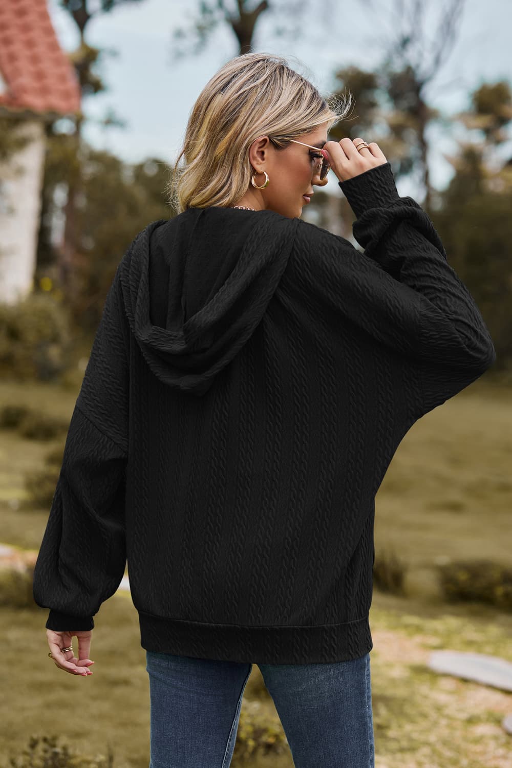 Cable-Knit Long Sleeve Hooded Jacket - Image 24