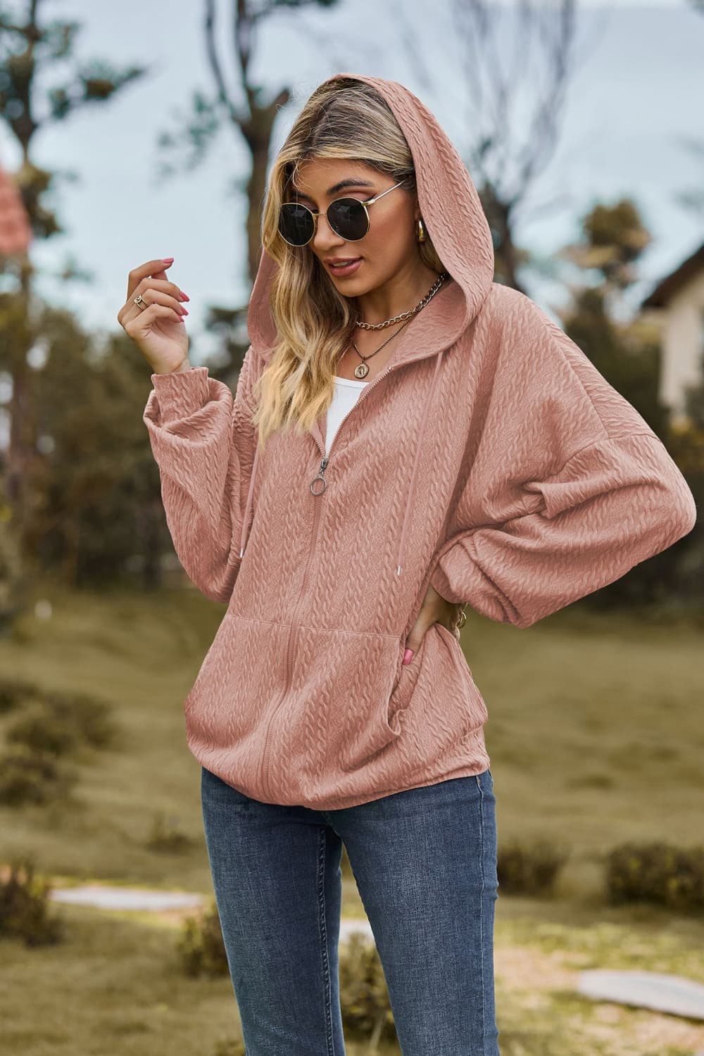 Cable-Knit Long Sleeve Hooded Jacket - Image 3