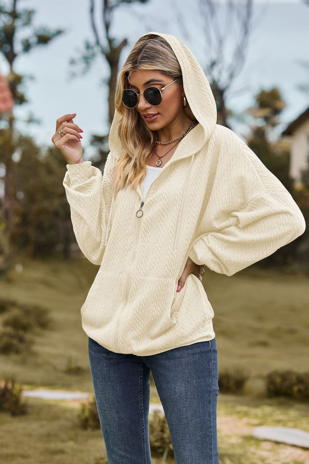 Cable-Knit Long Sleeve Hooded Jacket - Image 5