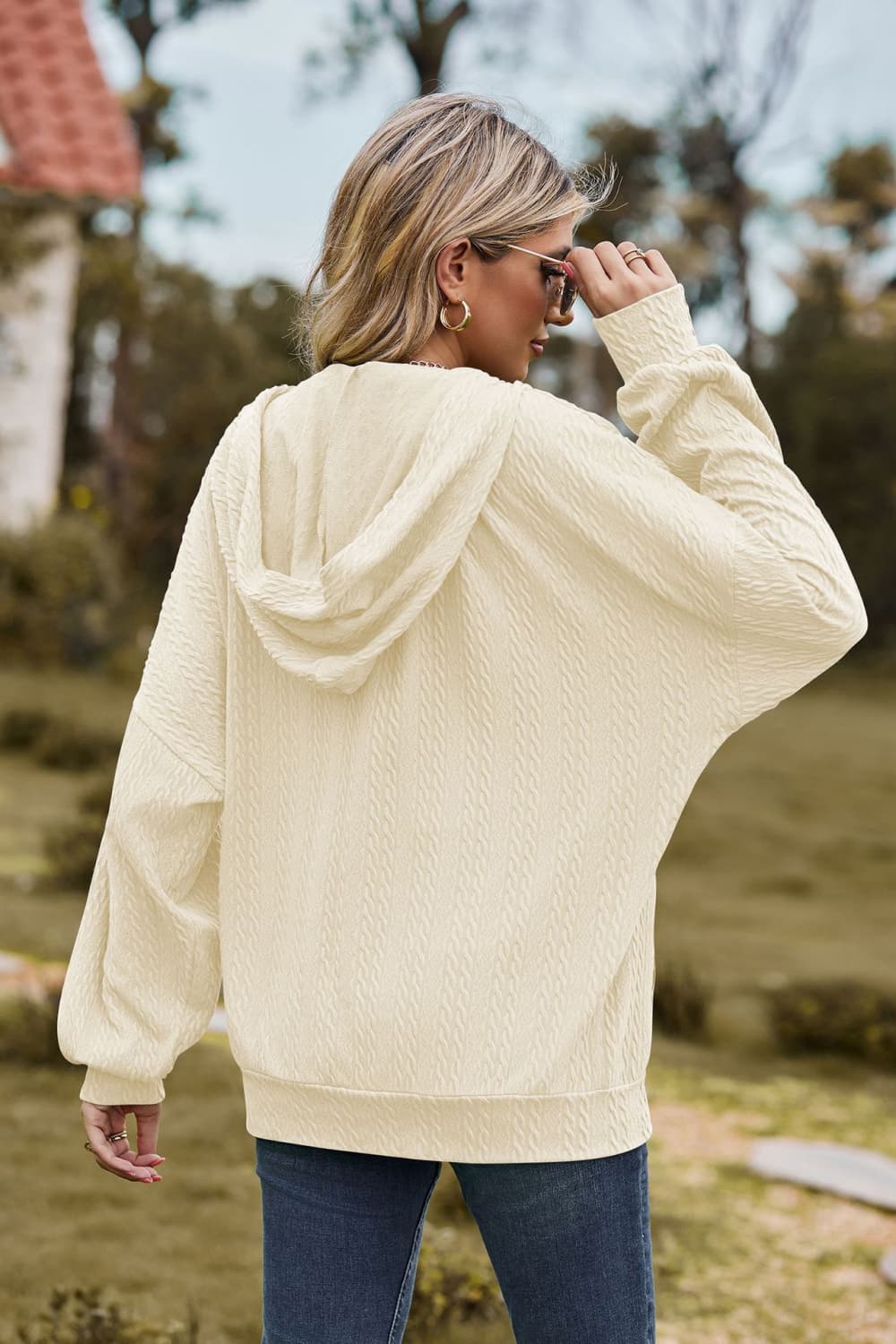 Cable-Knit Long Sleeve Hooded Jacket - Image 6