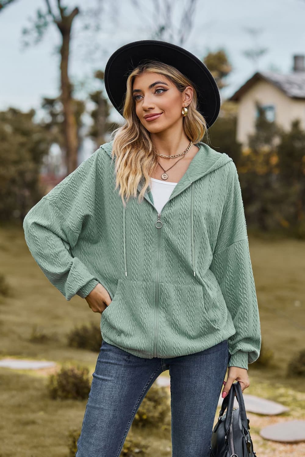Cable-Knit Long Sleeve Hooded Jacket - Image 7