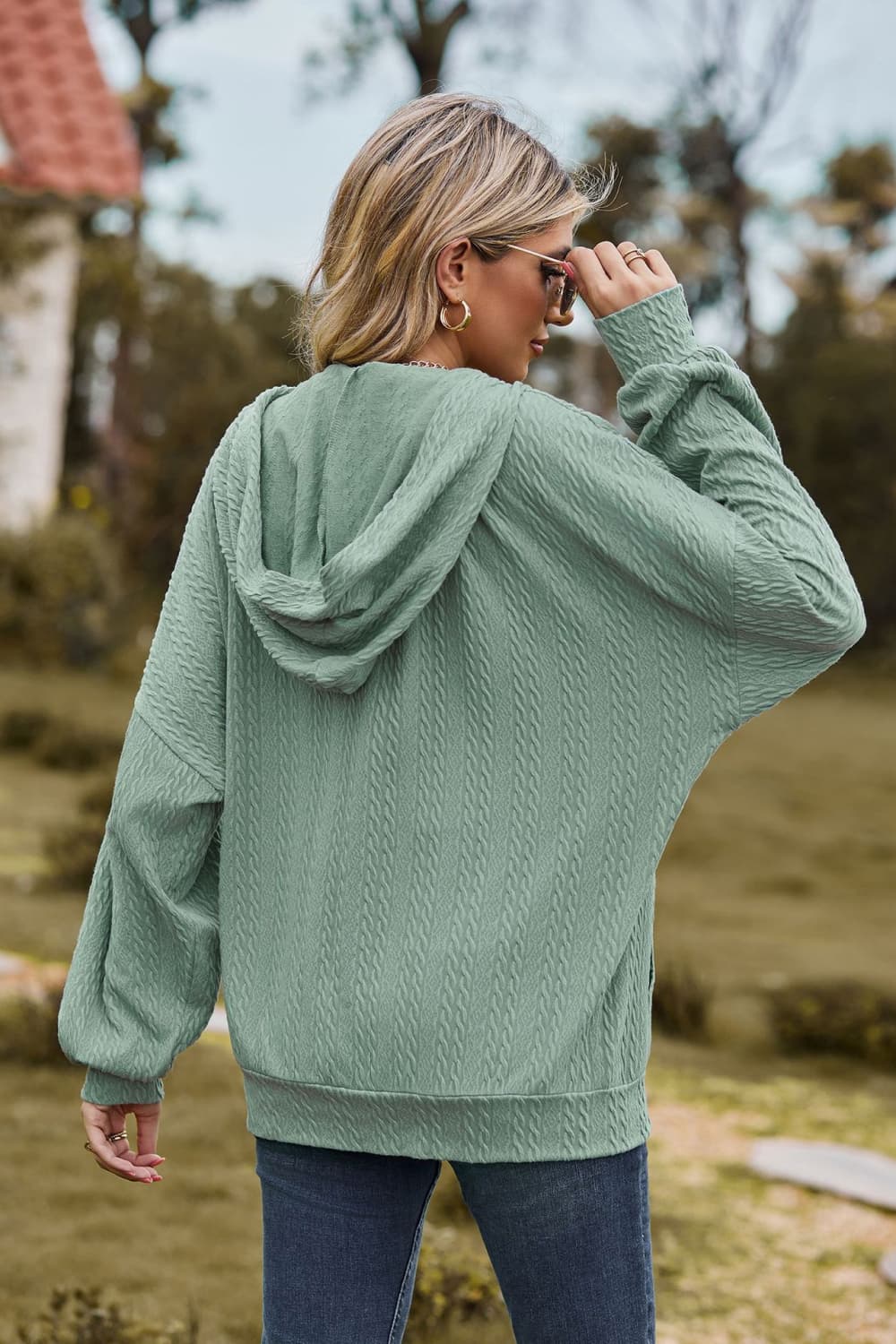 Cable-Knit Long Sleeve Hooded Jacket - Image 9