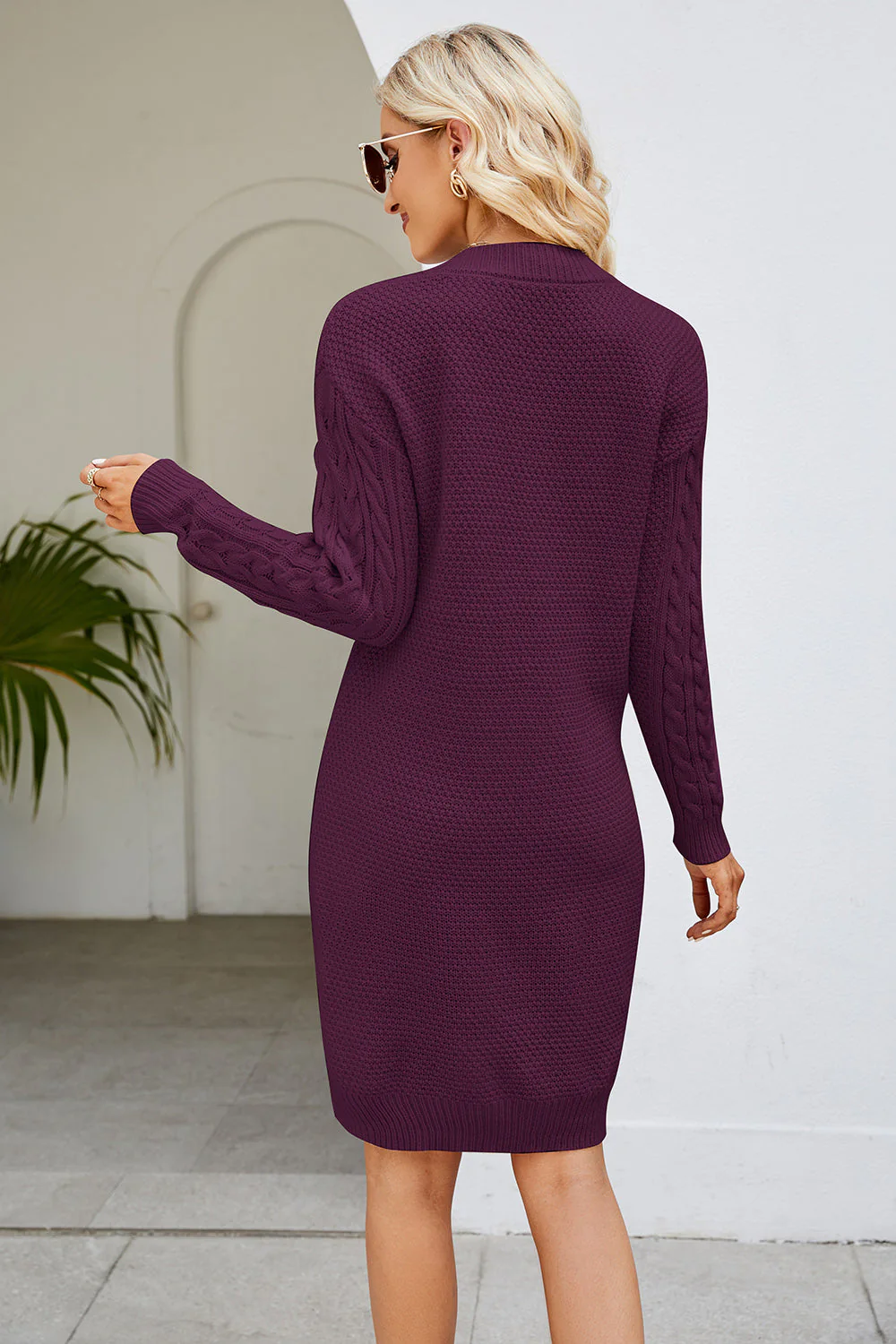 Cable-Knit Long Sleeve Sweater Dress - Image 10