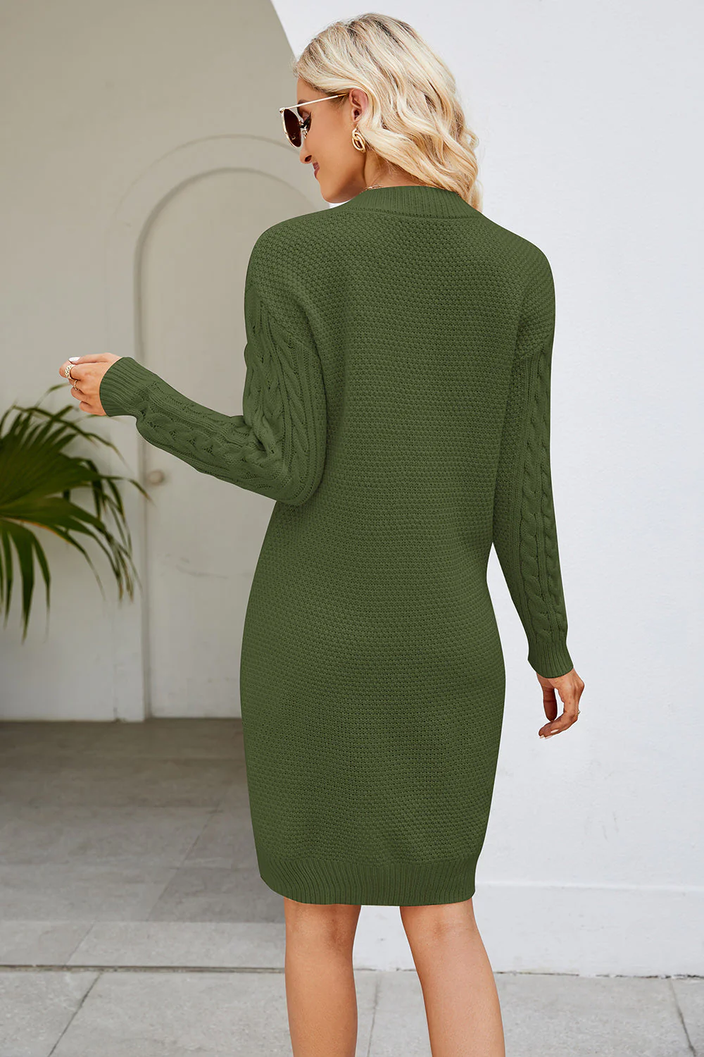 Cable-Knit Long Sleeve Sweater Dress - Image 13