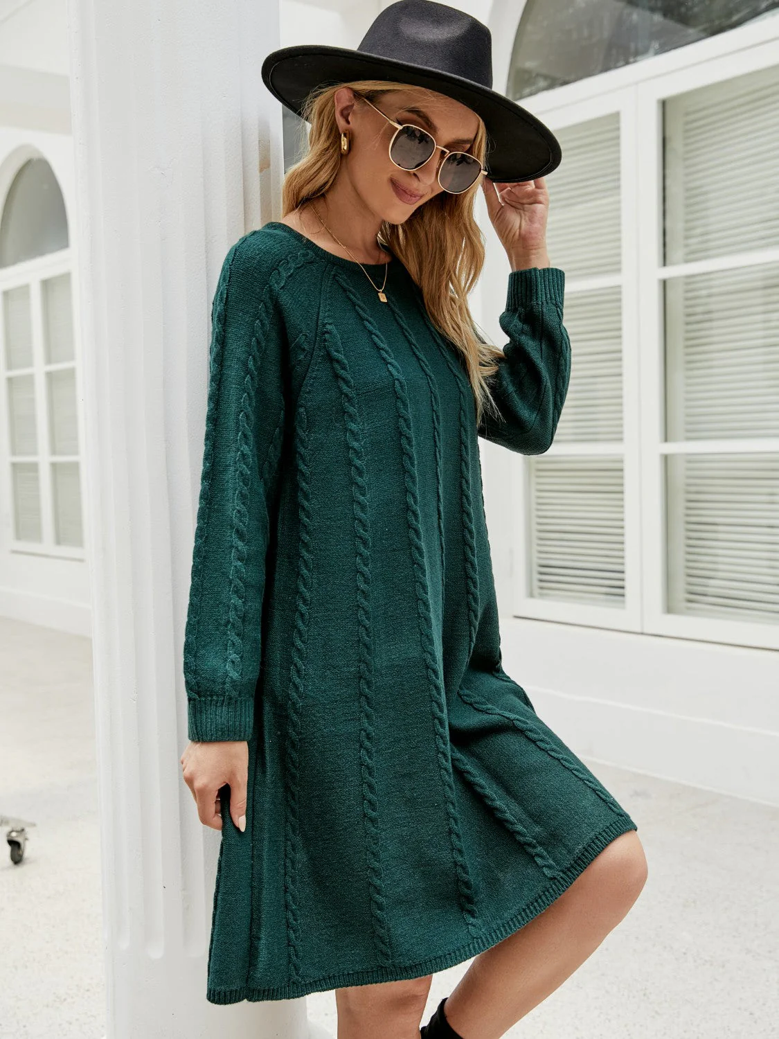 Cable-Knit Long Sleeve Sweater Dress - Image 5