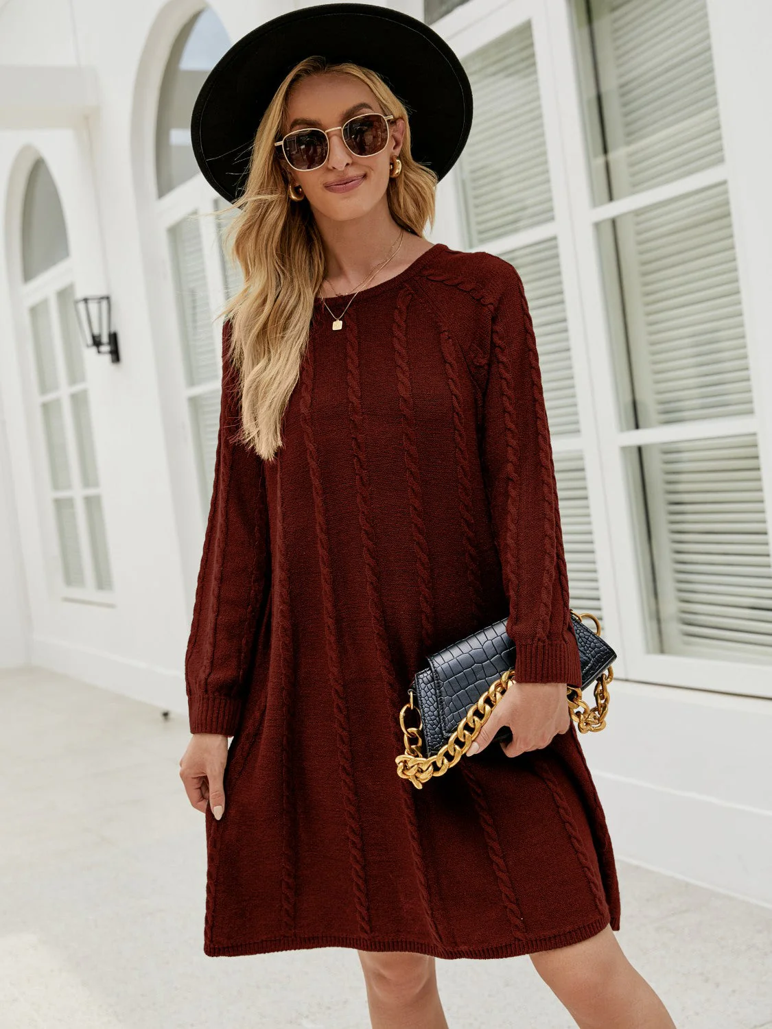 Cable-Knit Long Sleeve Sweater Dress - Image 7