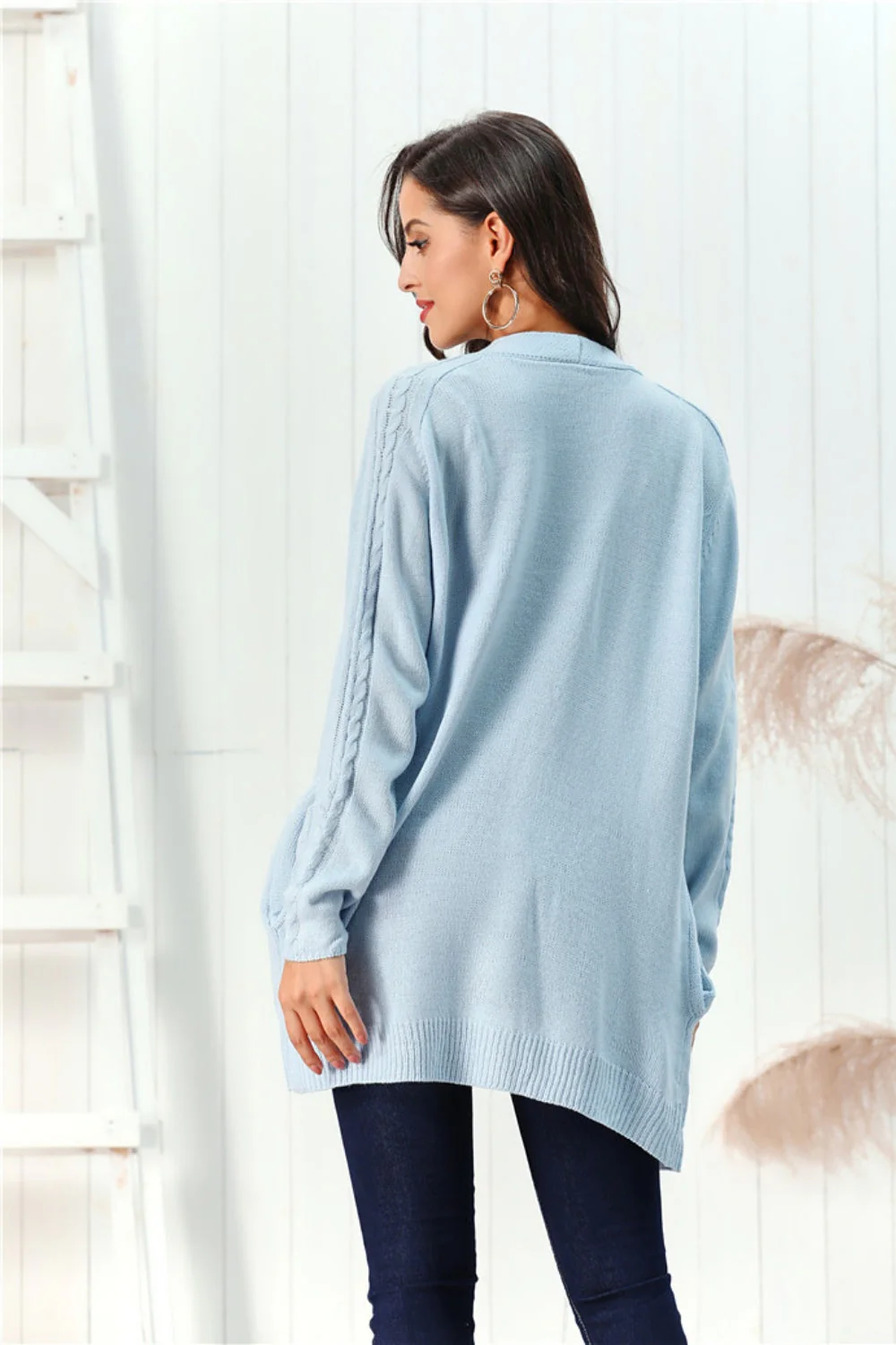 Cable-Knit Open Front Long Sleeve Cardigan - Image 15