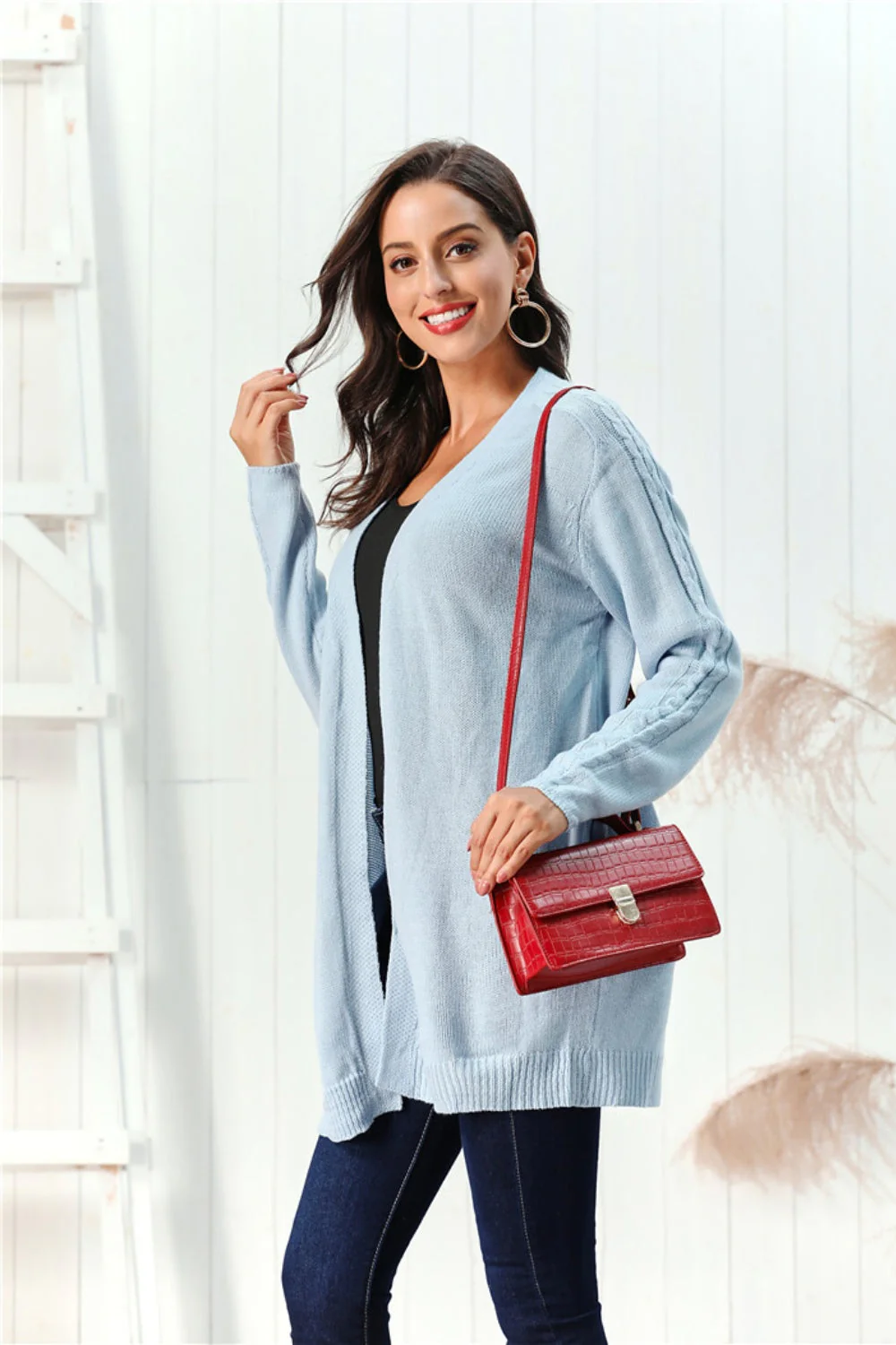 Cable-Knit Open Front Long Sleeve Cardigan - Image 16