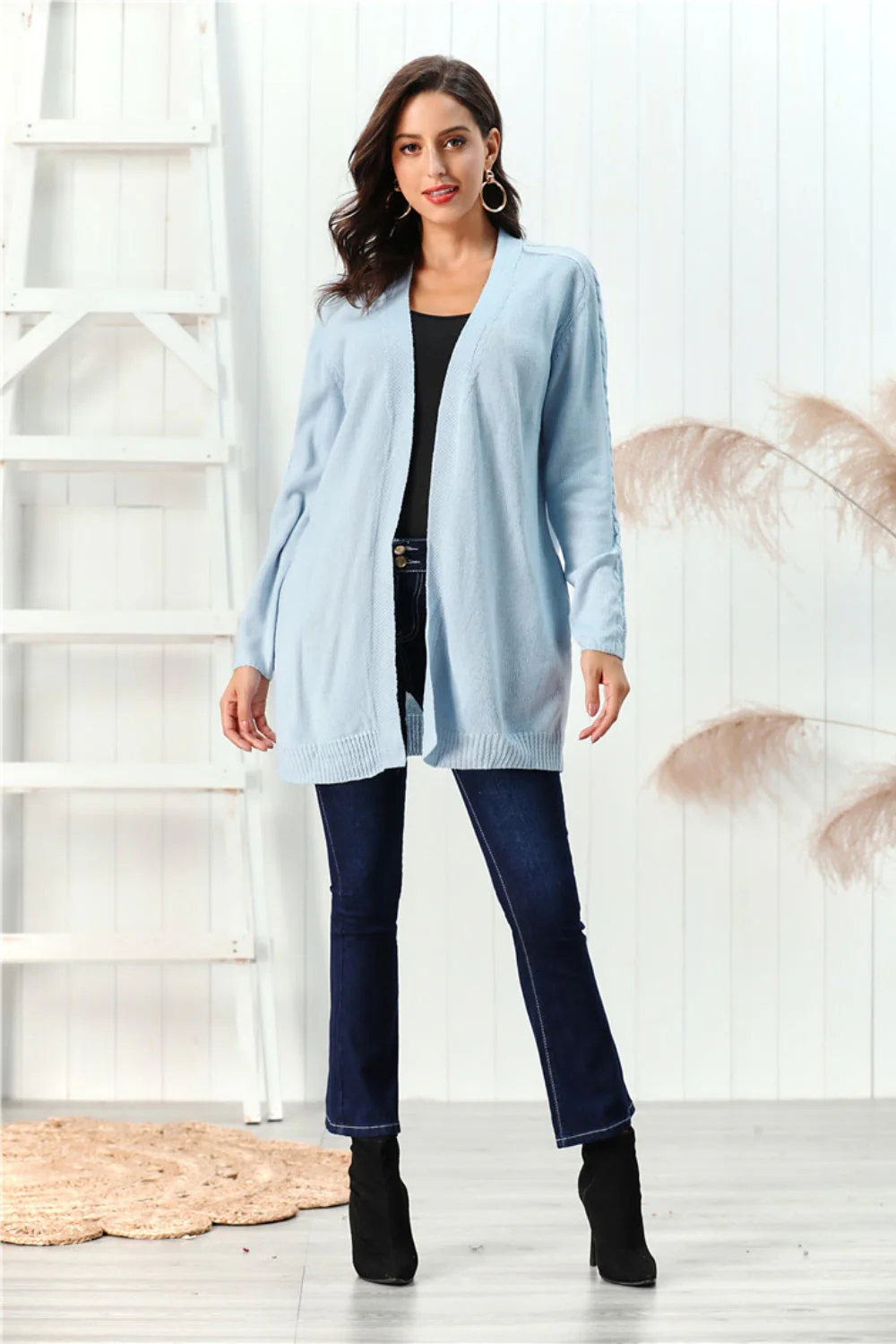 Cable-Knit Open Front Long Sleeve Cardigan - Image 17