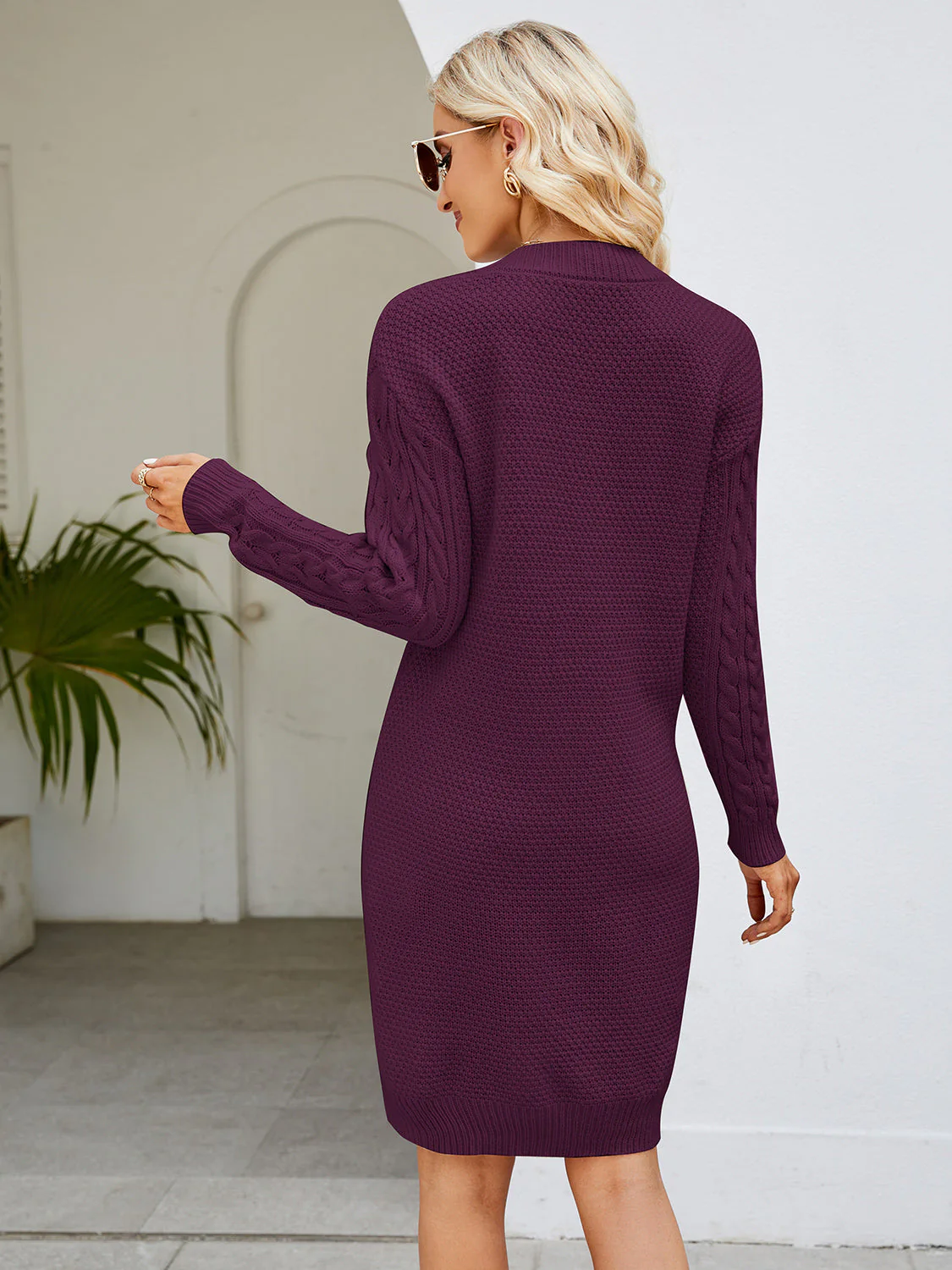 Cable-Knit V-Neck Mini Sweater Dress - Image 12
