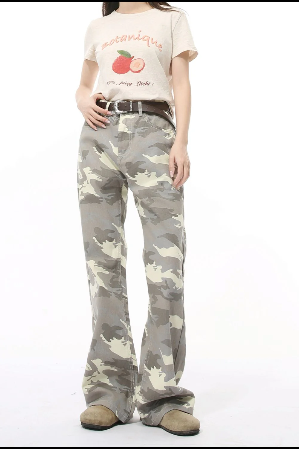 Camouflage Bootcut Jeans with Pockets - Image 2