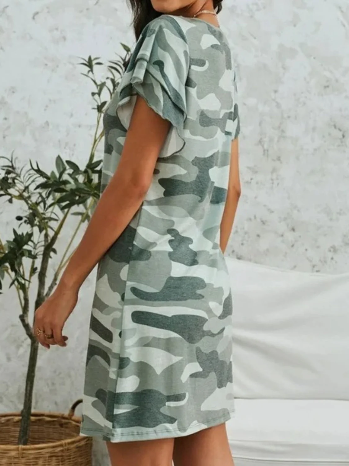 Camouflage Round Neck Short Sleeve Mini Dress - Image 2