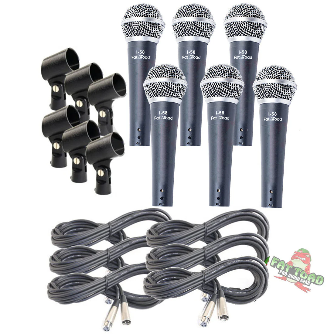 Cardioid Vocal Microphones with XLR Mic Cables & Clips (6 Pack) by FAT TOAD - Dynamic Handheld by GeekStands.com - Image 2