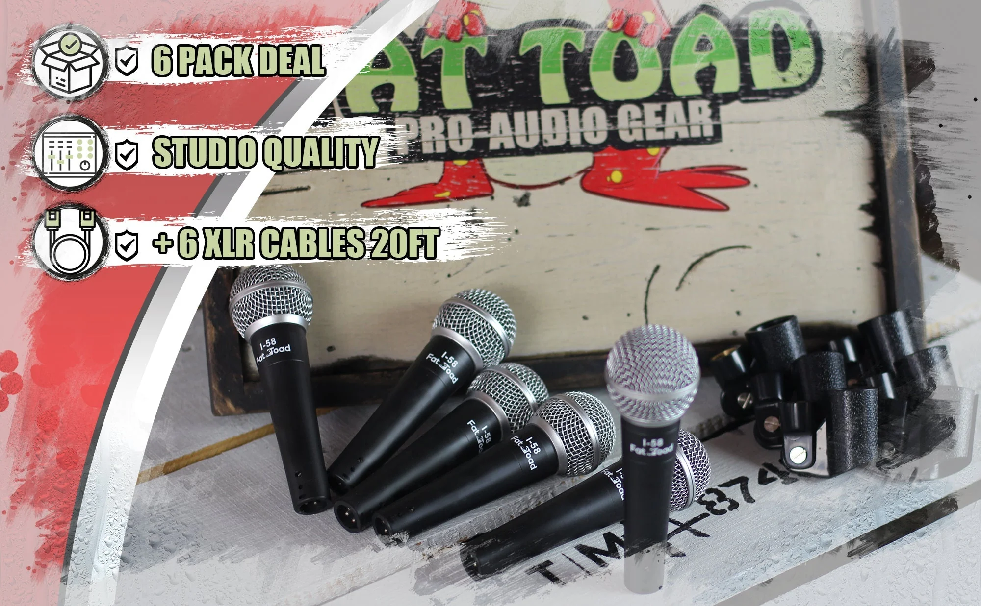 Cardioid Vocal Microphones with XLR Mic Cables & Clips (6 Pack) by FAT TOAD - Dynamic Handheld by GeekStands.com - Image 8