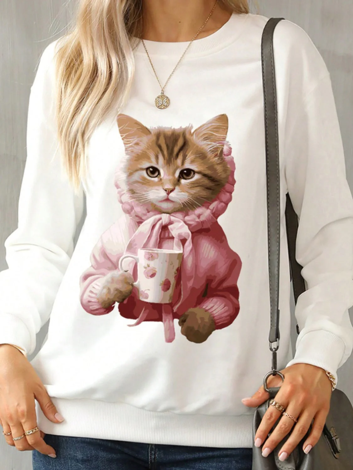 Cat Round Neck Long Sleeve Sweatshirt - Image 3
