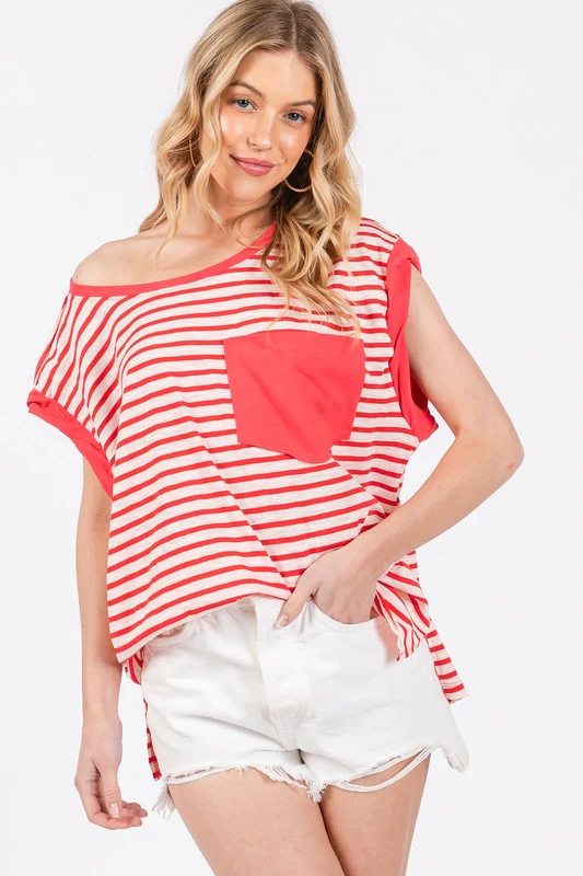 Ces Femme Side Slit Striped Cap Sleeve T-Shirt - Image 4