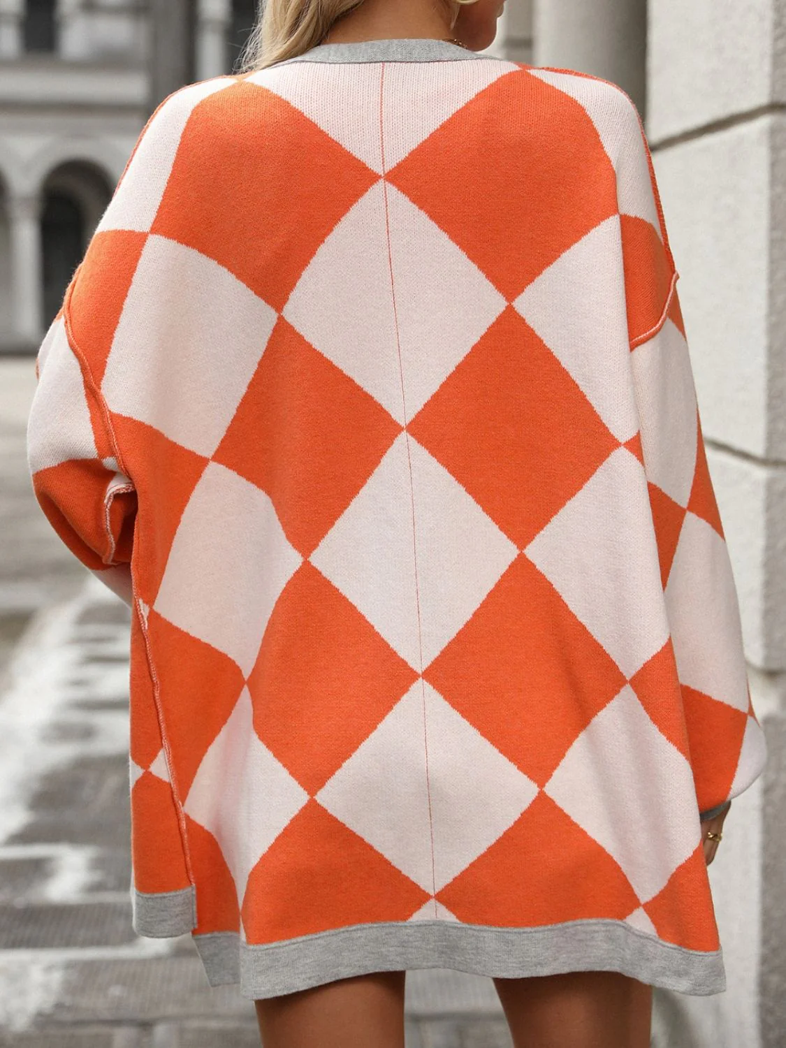 Checkered Dropped Shoulder Long Sleeve Cardigan - Image 8
