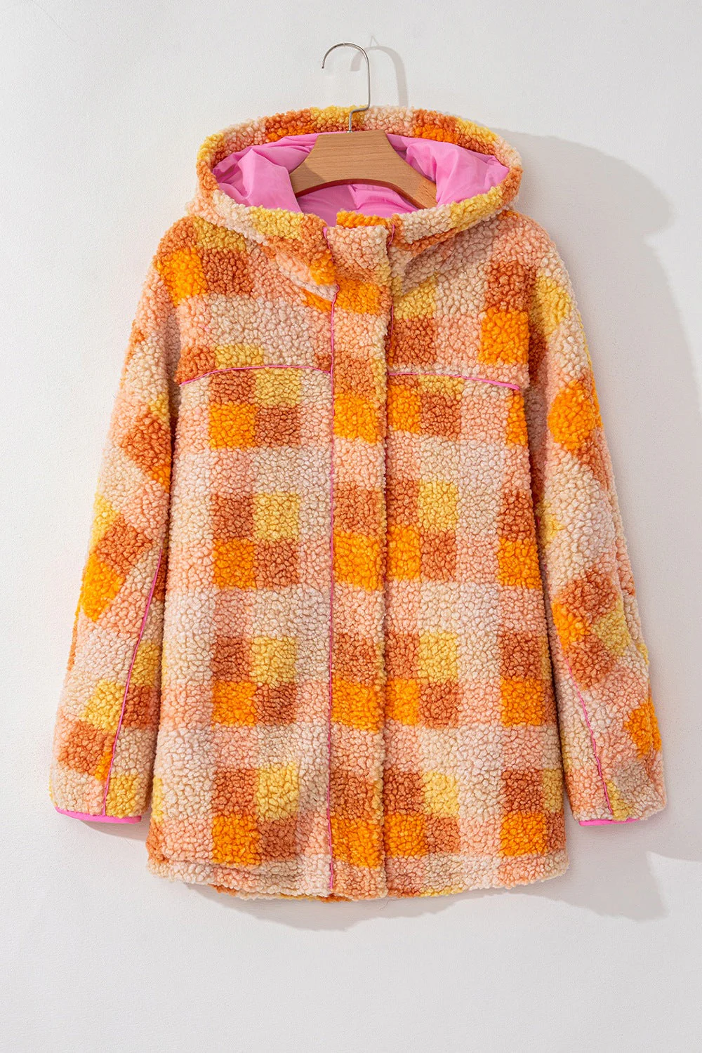 Checkered Long Sleeve Sherpa Hooded Jacket - Image 7