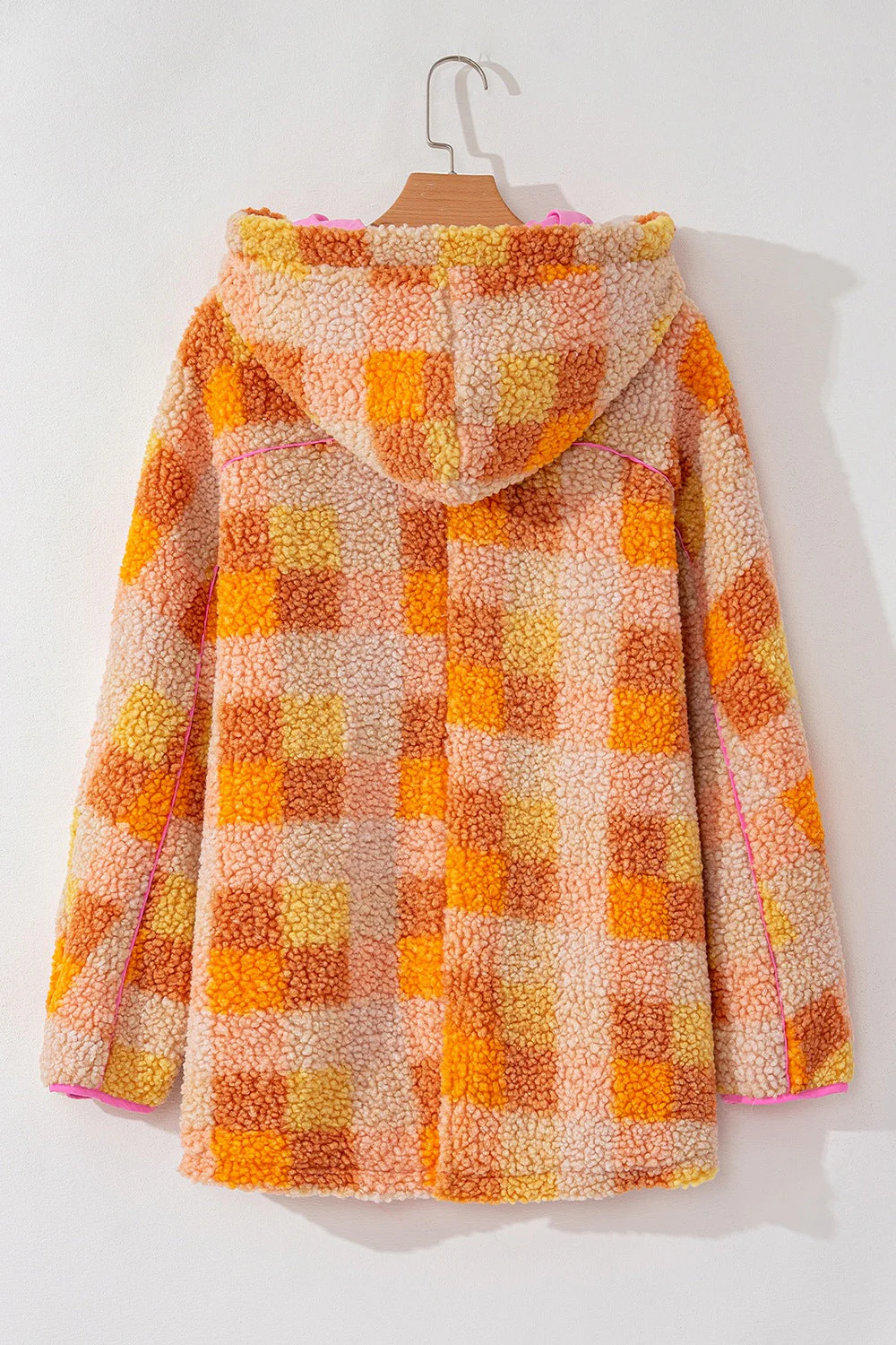Checkered Long Sleeve Sherpa Hooded Jacket - Image 8