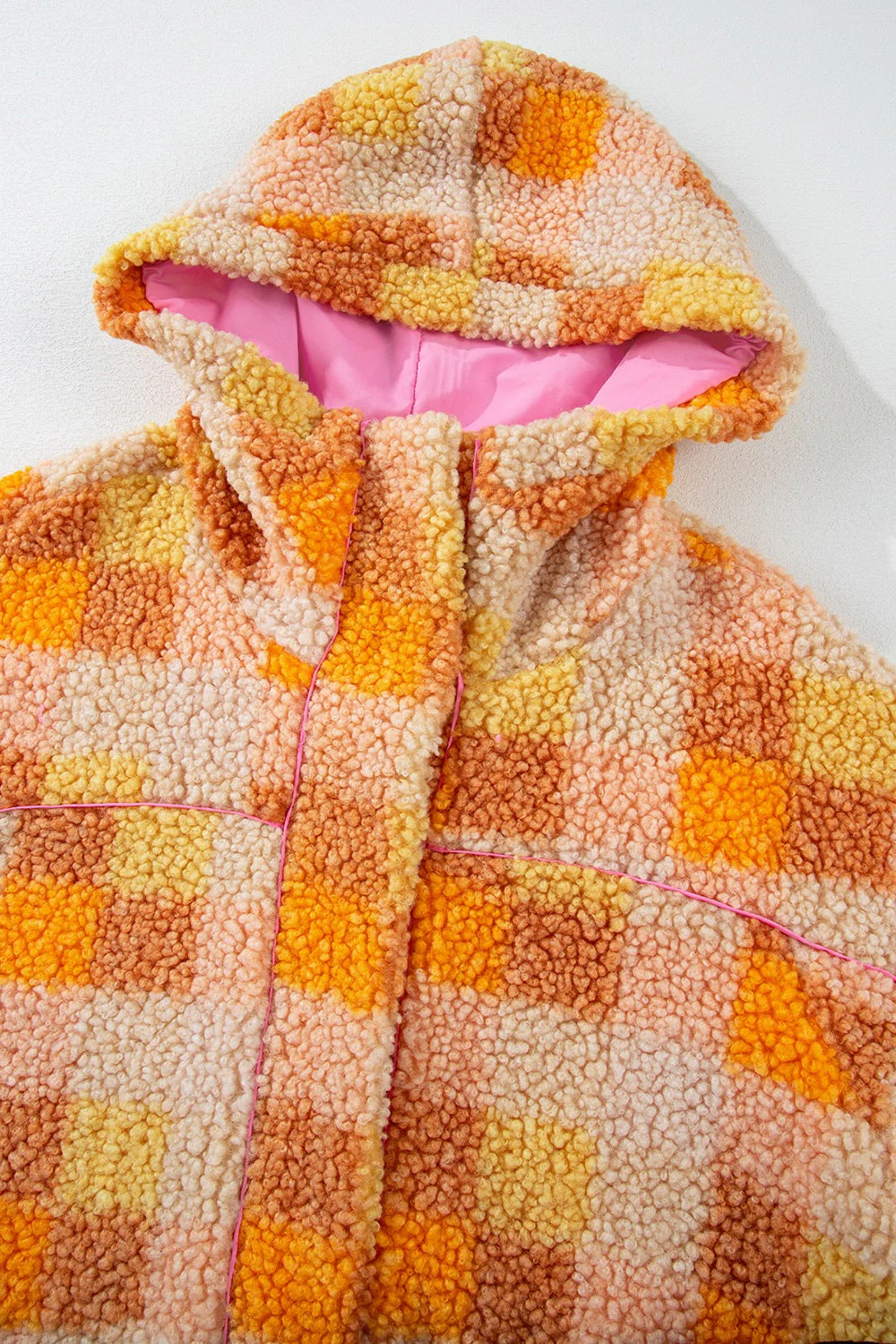 Checkered Long Sleeve Sherpa Hooded Jacket - Image 9