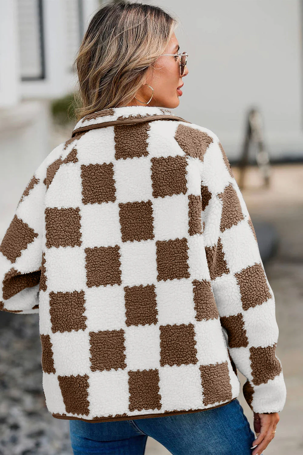 Checkered Snap Down Long Sleeve Teddy Jacket - Image 14