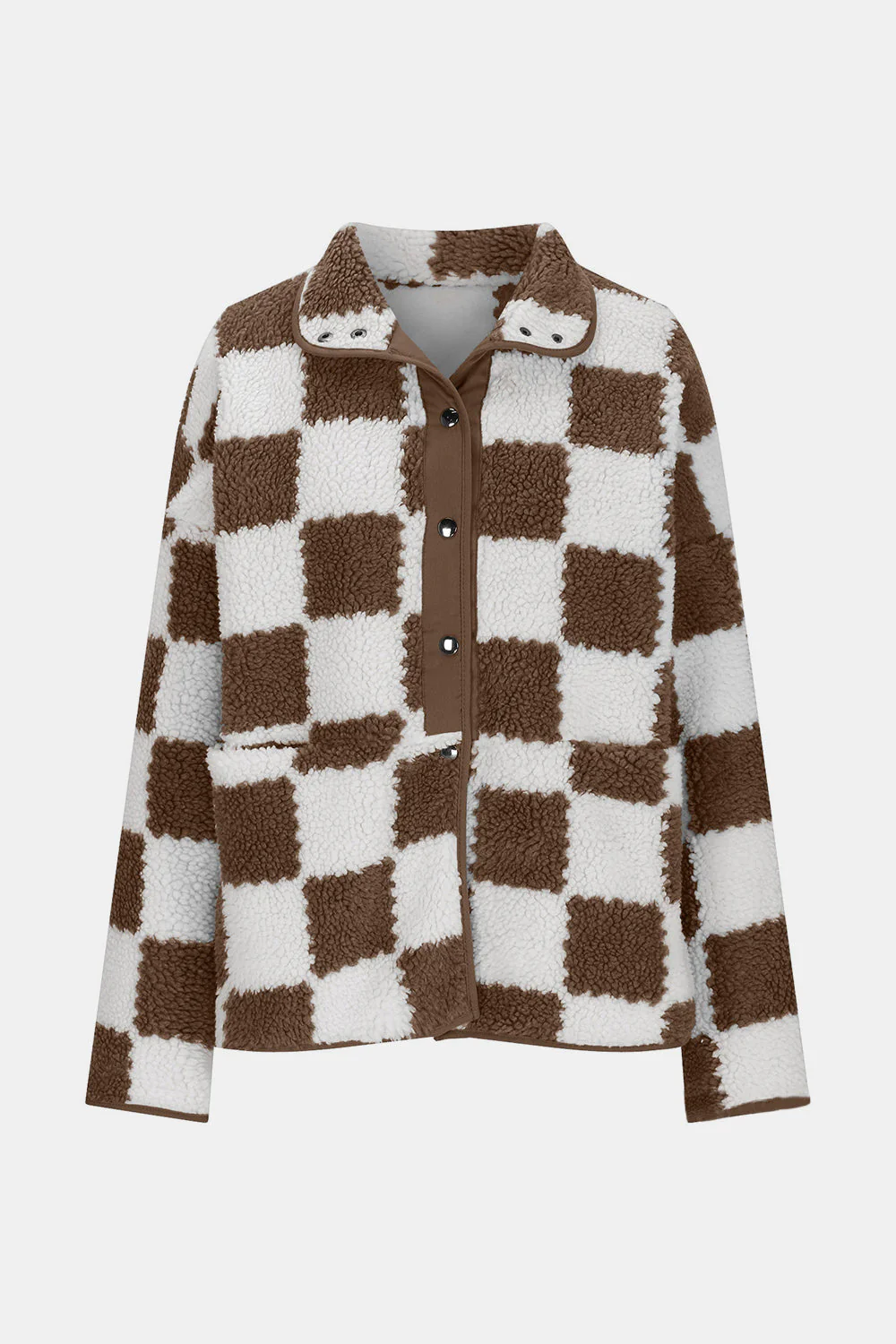 Checkered Snap Down Long Sleeve Teddy Jacket - Image 15