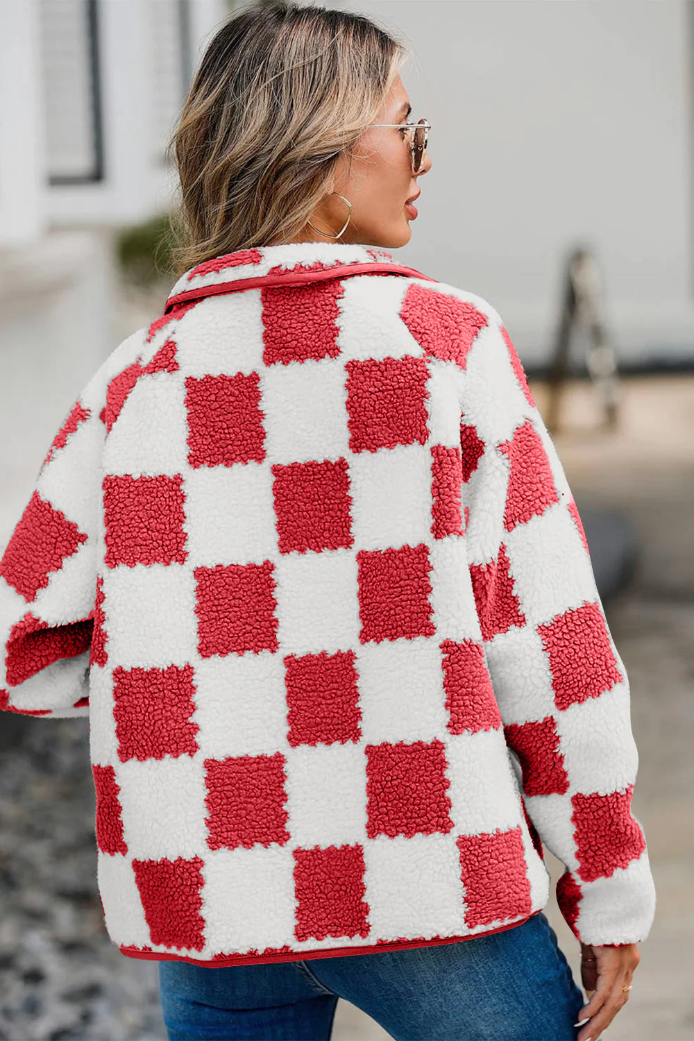 Checkered Snap Down Long Sleeve Teddy Jacket - Image 18