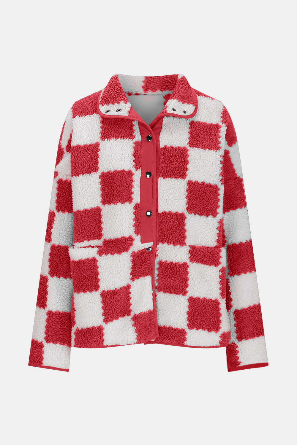 Checkered Snap Down Long Sleeve Teddy Jacket - Image 19