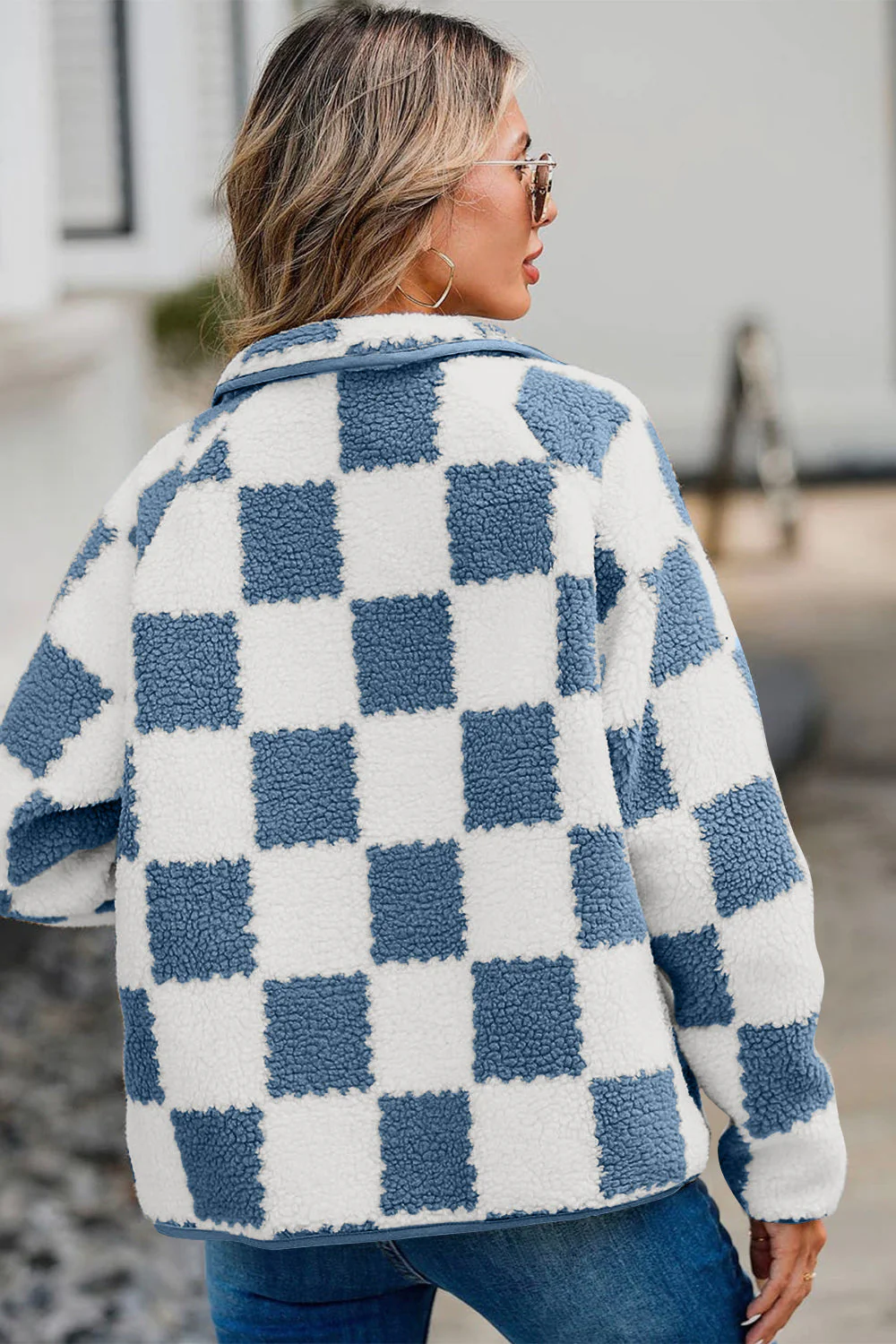 Checkered Snap Down Long Sleeve Teddy Jacket - Image 5