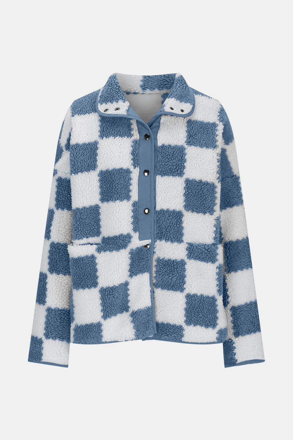 Checkered Snap Down Long Sleeve Teddy Jacket - Image 6