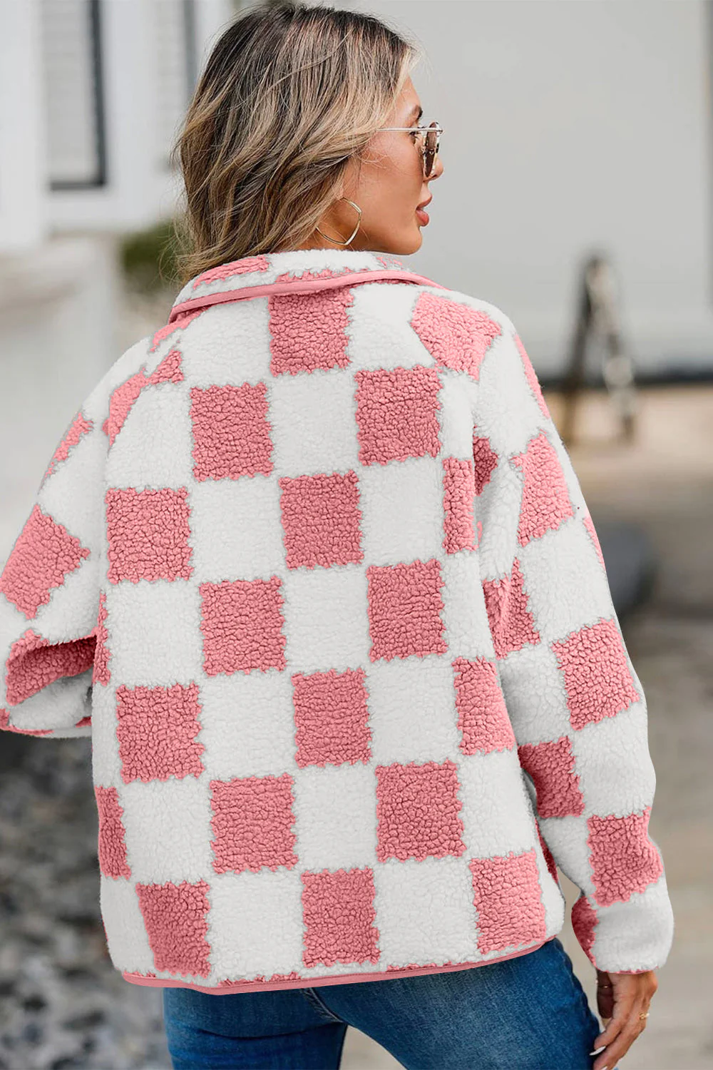 Checkered Snap Down Long Sleeve Teddy Jacket - Image 9