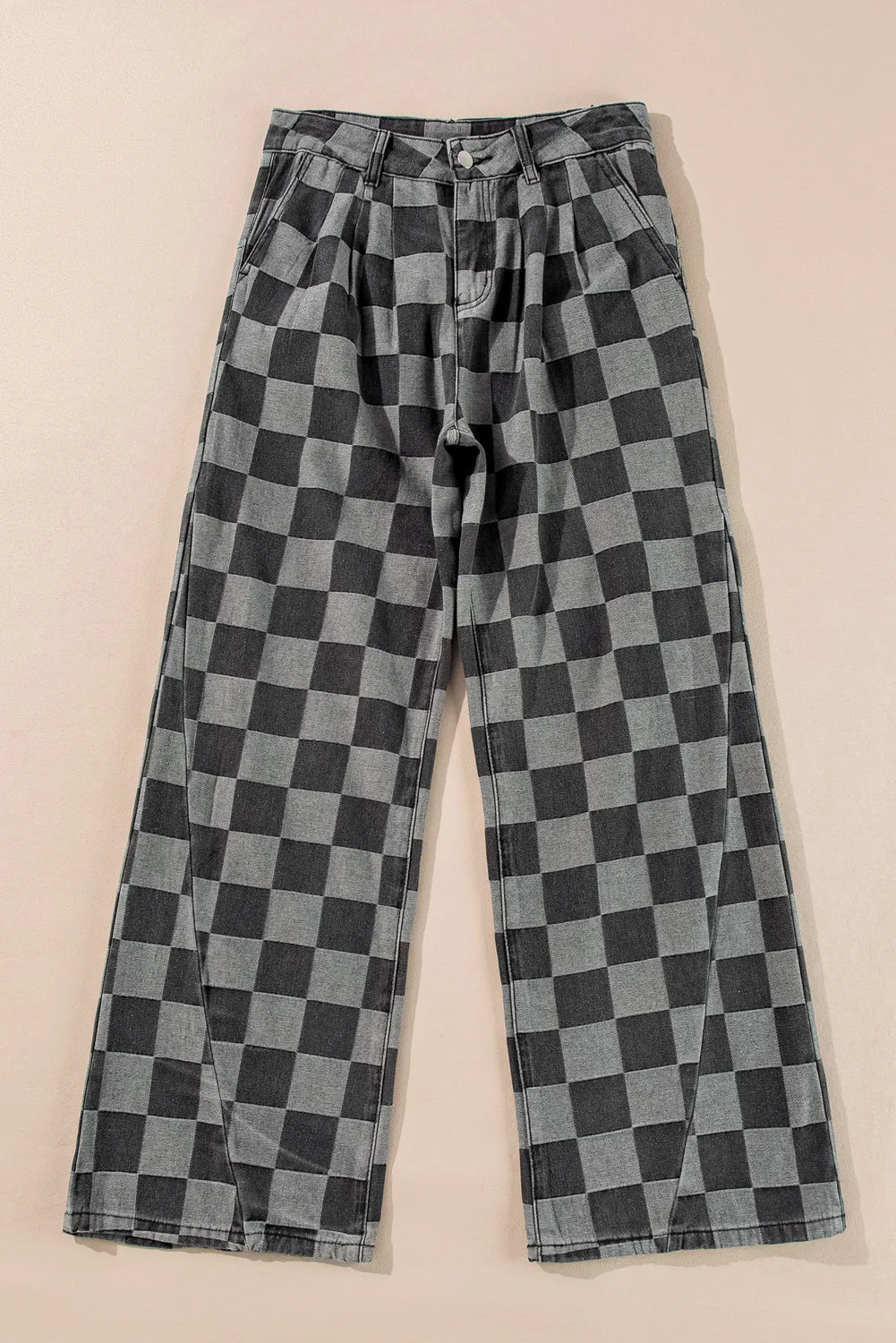 Checkered Wide Leg Jeans with Pockets - Image 2