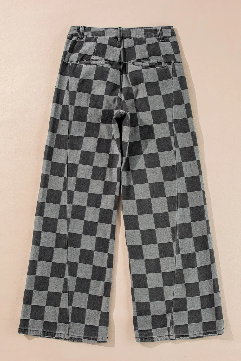 Checkered Wide Leg Jeans with Pockets - Image 3
