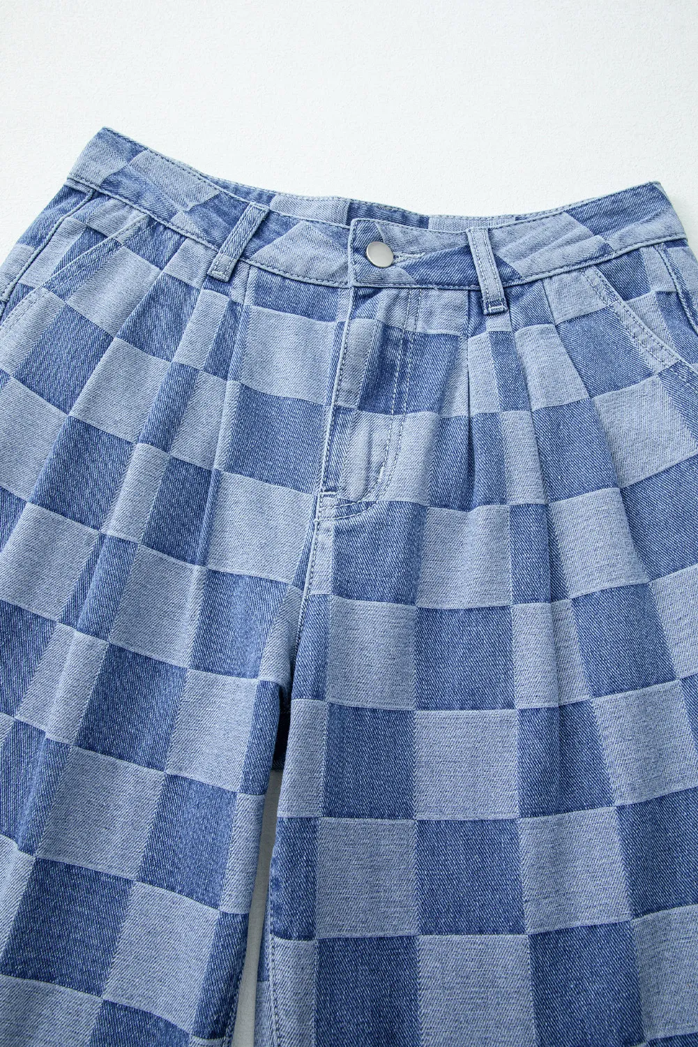 Checkered Wide Leg Jeans with Pockets - Image 8