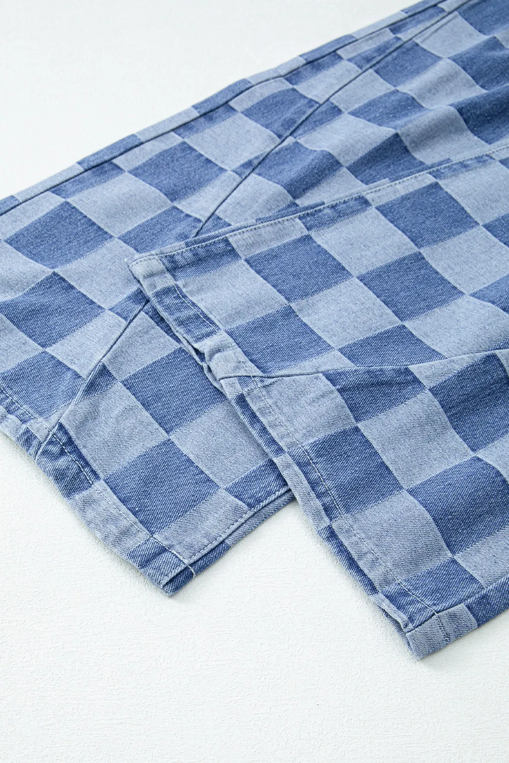 Checkered Wide Leg Jeans with Pockets - Image 9