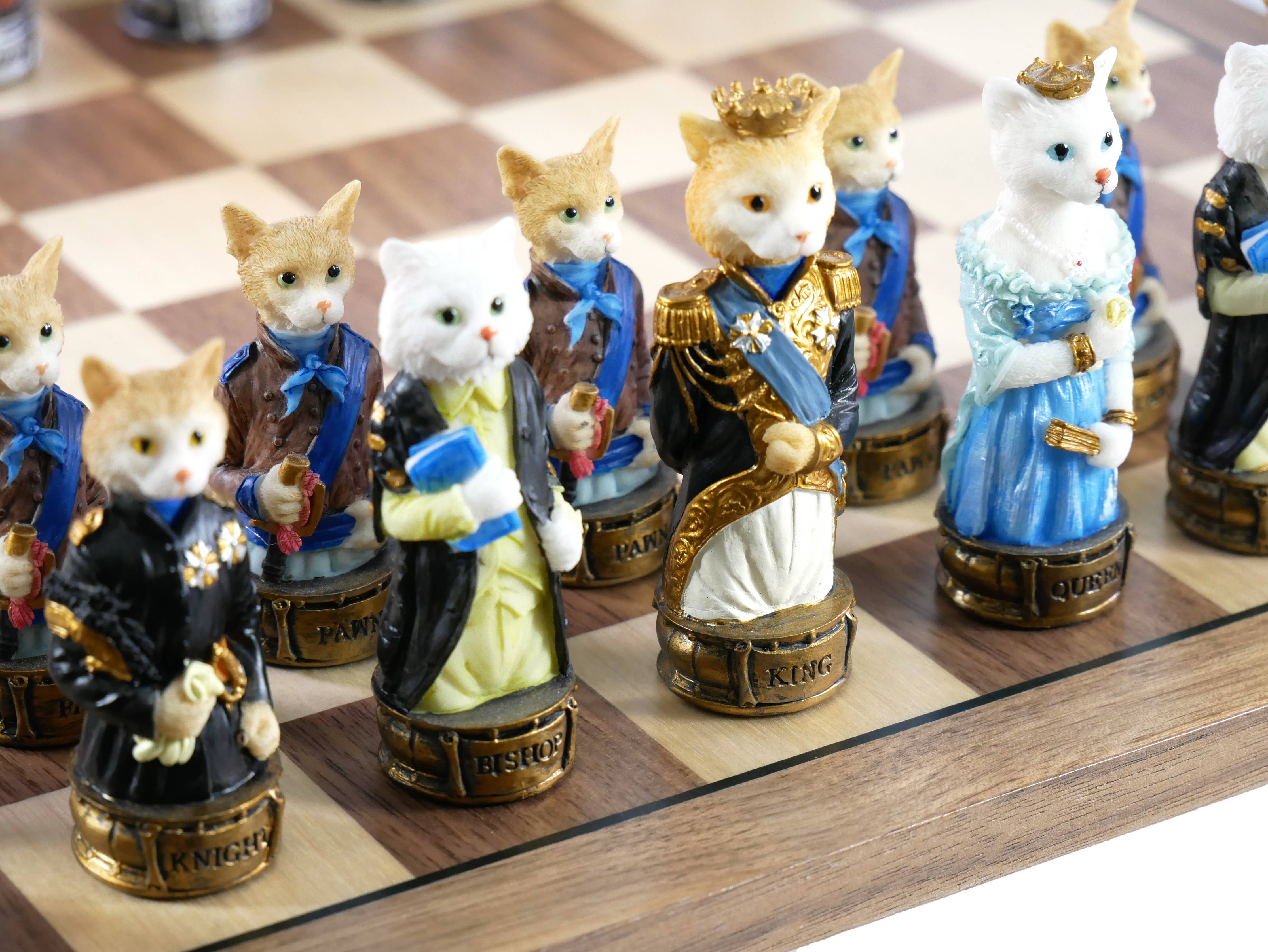 Chess Set - Cats & Dogs Resin Men on Walnut Maple Board - Image 4