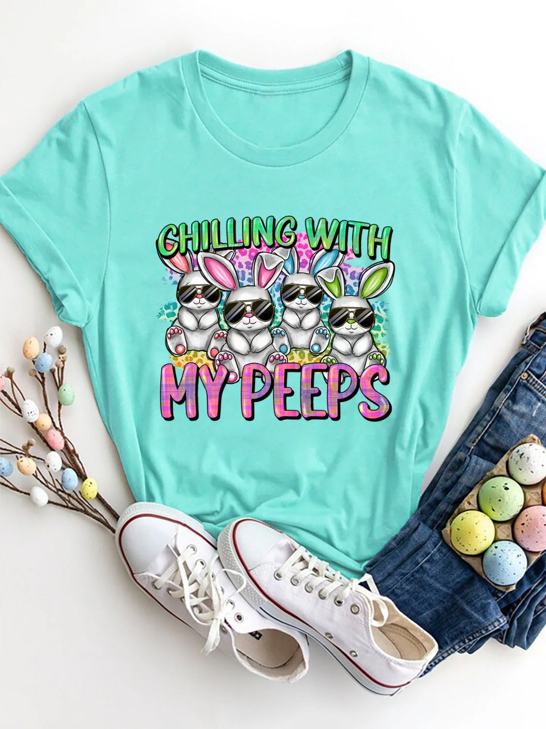 CHILLING WITH MY PEEPS Round Neck T-Shirt - Image 4