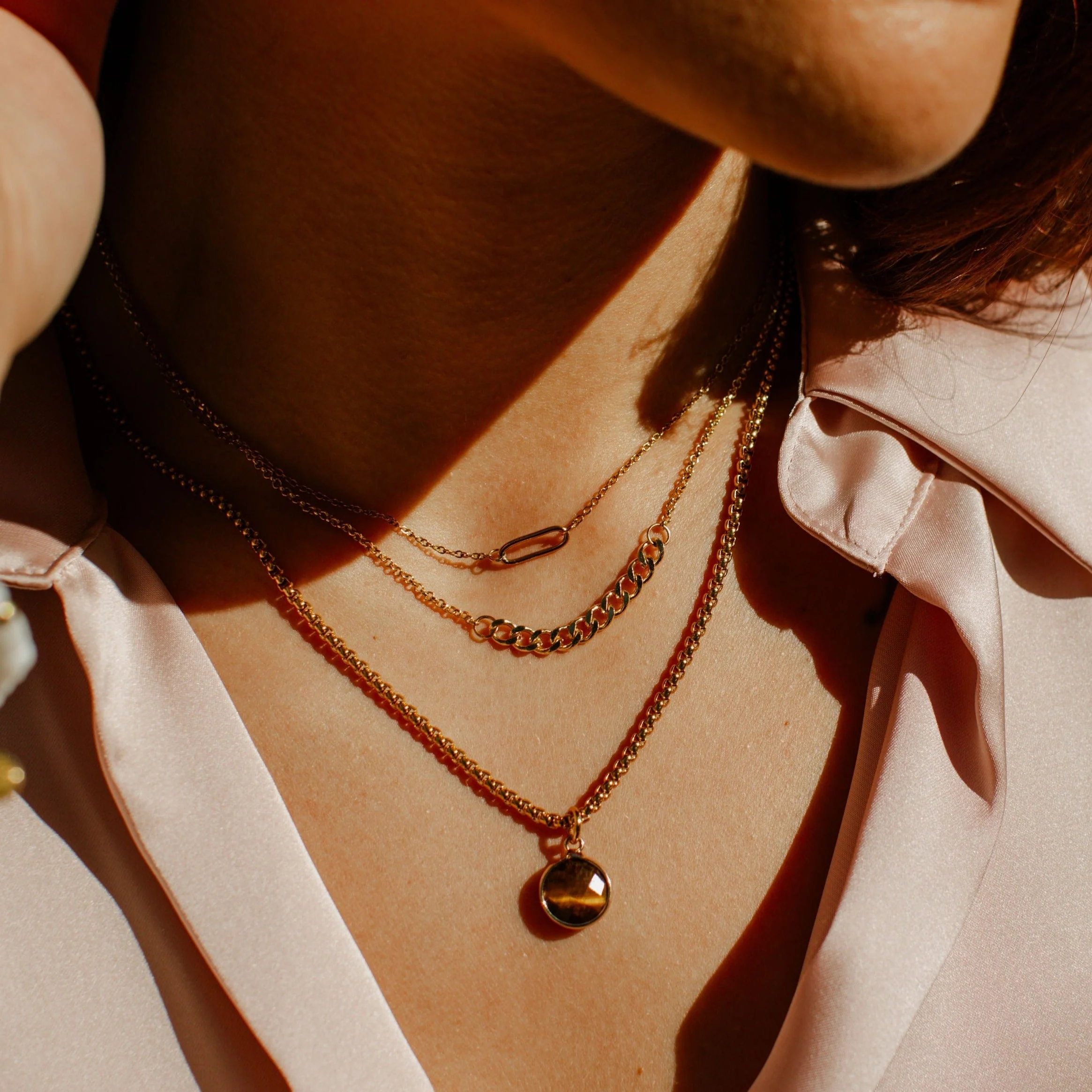 Classic Gold Stone Pendant Necklace Set - Paperclip Chain & Tiger's Eye by ETHICGOODS - Image 2
