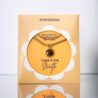 Classic Gold Stone Pendant Necklace Set - Paperclip Chain & Tiger's Eye by ETHICGOODS - Image 3