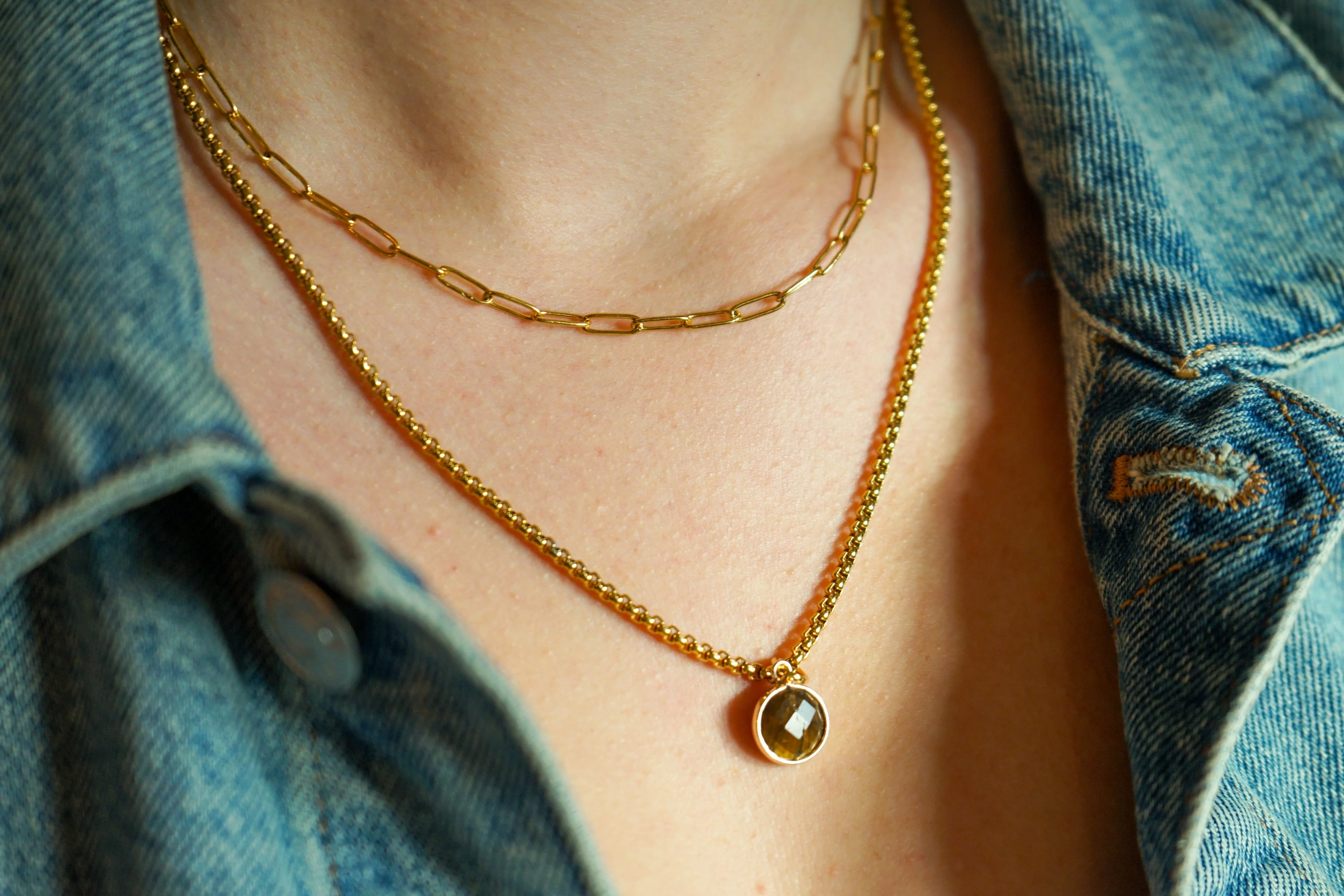 Classic Gold Stone Pendant Necklace Set - Paperclip Chain & Tiger's Eye by ETHICGOODS - Image 4