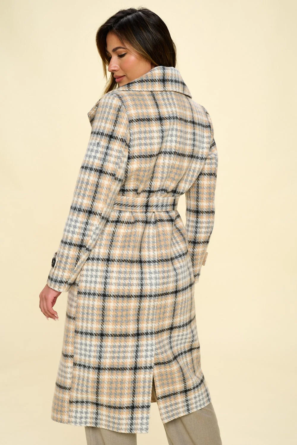 Coalition LA Double-Breasted Plaid Coat with Belt - Image 2