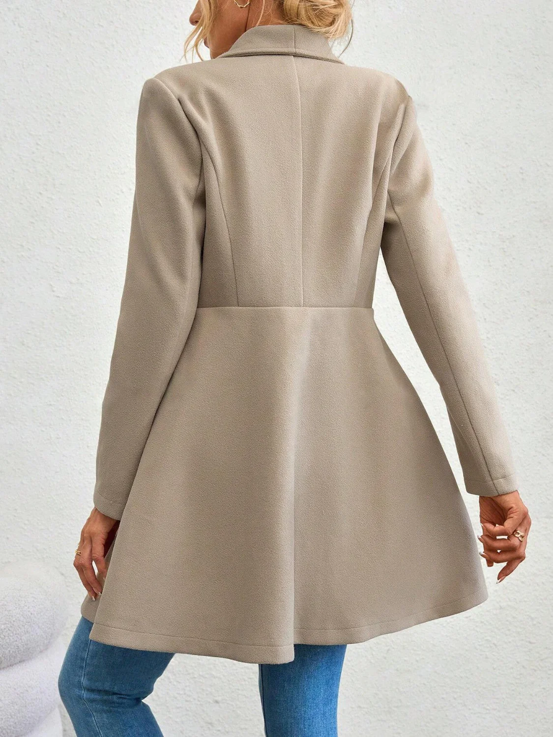 Collared Neck Button Up Long Sleeve Coat - Image 13