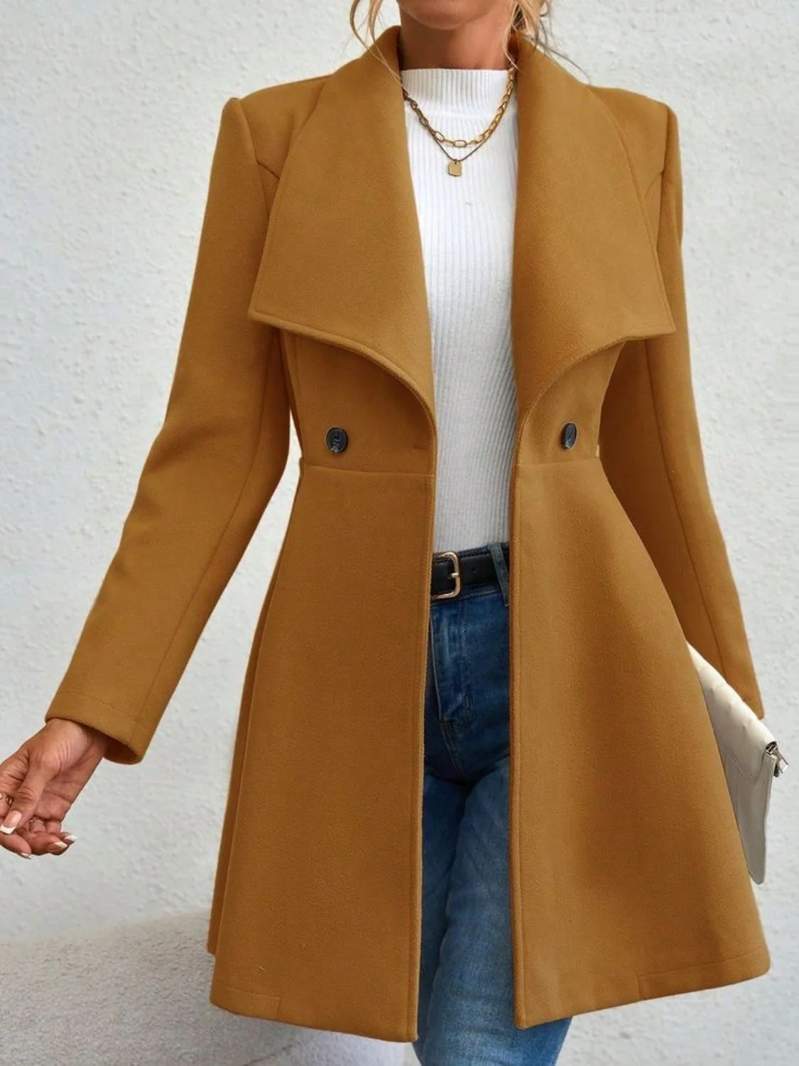 Collared Neck Button Up Long Sleeve Coat - Image 14